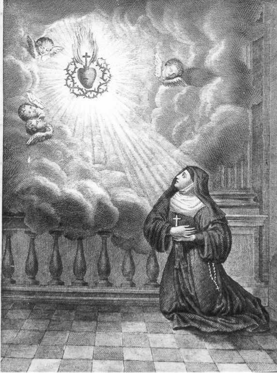 Beata Margherita Maria Alacoque in estasi (stampa, elemento d'insieme) - ambito romano (sec. XIX)