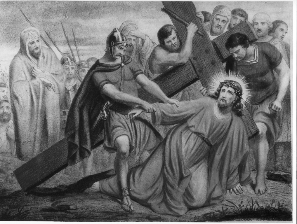 stazione VII: Gesù cade sotto la croce la seconda volta (stampa) - ambito francese (fine/inizio secc. XIX/ XX)