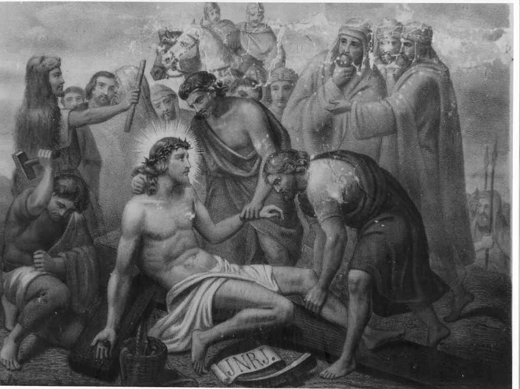 stazione XI: Gesù inchiodato alla croce (stampa) - ambito francese (fine/inizio secc. XIX/ XX)