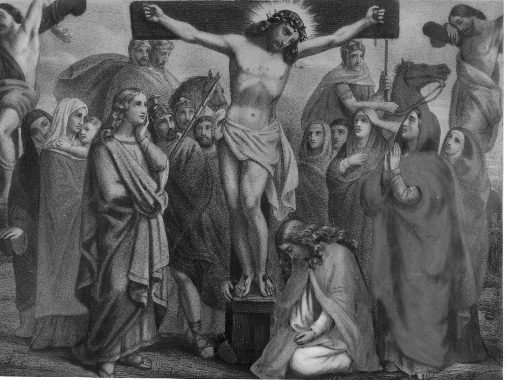 stazione XII: Gesù innalzato e morto in croce (stampa) - ambito francese (fine/inizio secc. XIX/ XX)