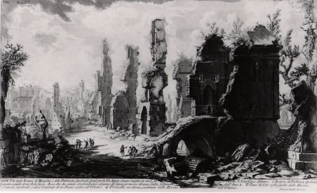 veduta dei ruderi sepolcrali sulla via Appia (stampa, serie) di Piranesi Giovanni Battista (prima metà sec. XX)