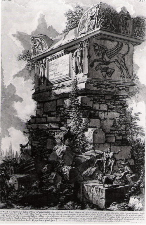 veduta di un sepolcro fuori di Porta del Popolo sull'antica via Cassia (stampa, serie) di Piranesi Giovanni Battista (prima metà sec. XX)