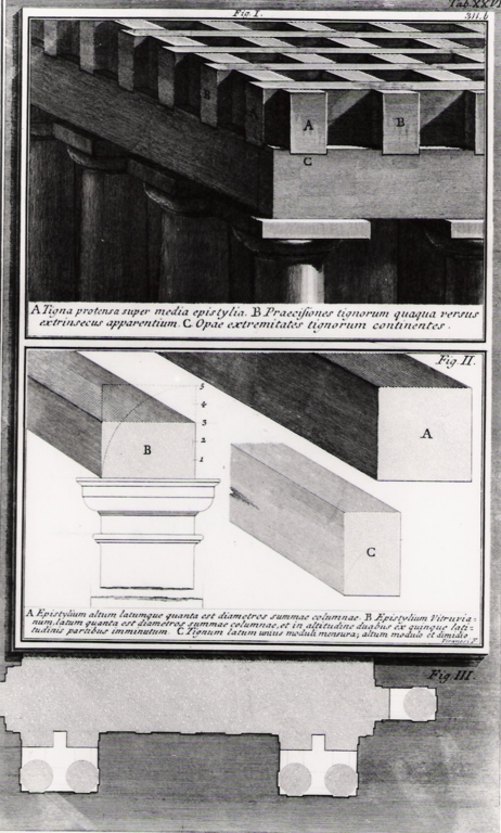 tre diagrammi di struttura di tempio dorico (stampa) di Piranesi Giovanni Battista (prima metà sec. XX)