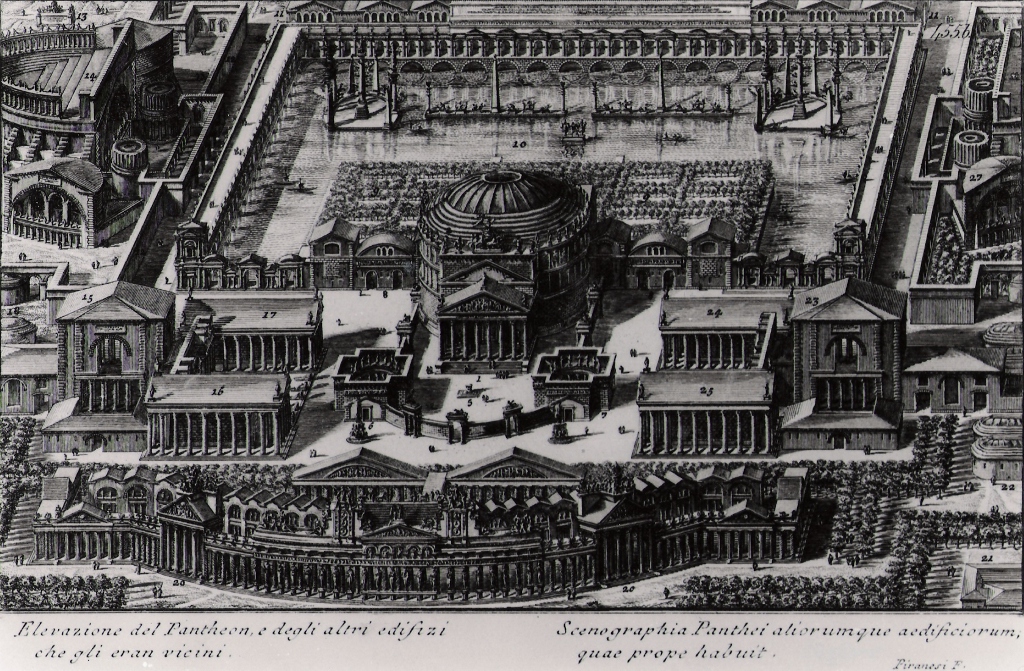 elevazione del Pantheon e degli altri edifici contigui (stampa, serie) di Piranesi Giovanni Battista (prima metà sec. XX)