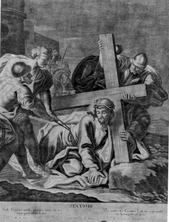 stazione III: Gesù cade sotto la croce la prima volta (stampa, serie) di Haid Johann Lorenz (prima metà sec. XVIII)