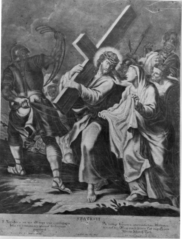 stazione VI: Gesù asciugato dalla Veronica (stampa, serie) di Haid Johann Lorenz (prima metà sec. XVIII)