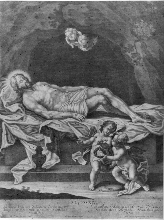 stazione XIV: Gesù deposto nel sepolcro (stampa, serie) di Haid Johann Lorenz (prima metà sec. XVIII)