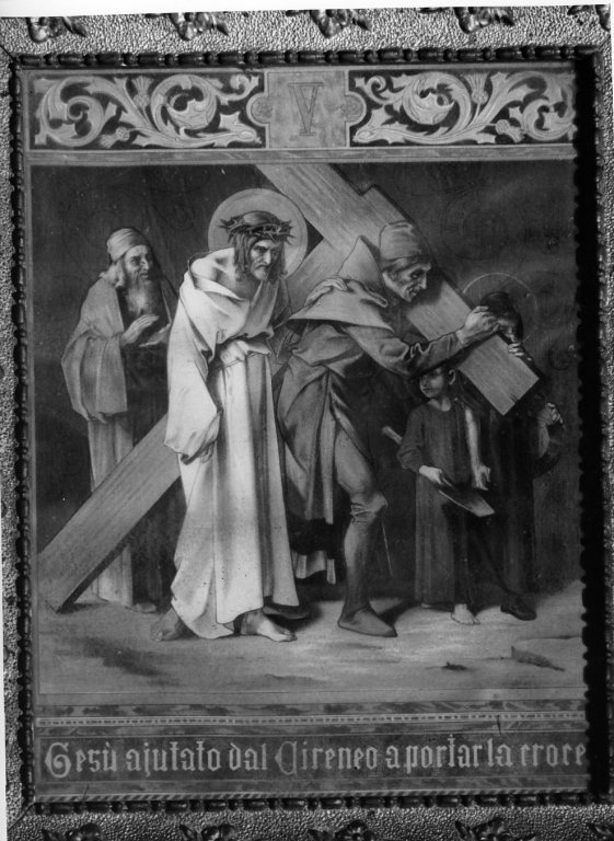stazione V: Gesù aiutato da Simone il Cireneo a portare la croce (stampa) - ambito svizzero (fine sec. XIX)