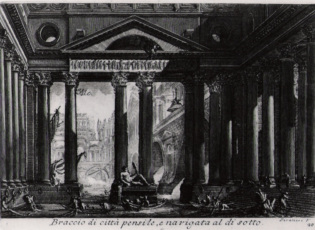 parte di città pensile accessibile dal mare (stampa) di Piranesi Giovanni Battista (prima metà sec. XX)
