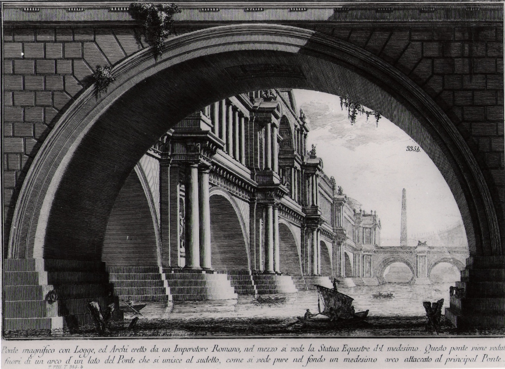 grandioso ponte (stampa) di Piranesi Giovanni Battista (prima metà sec. XX)