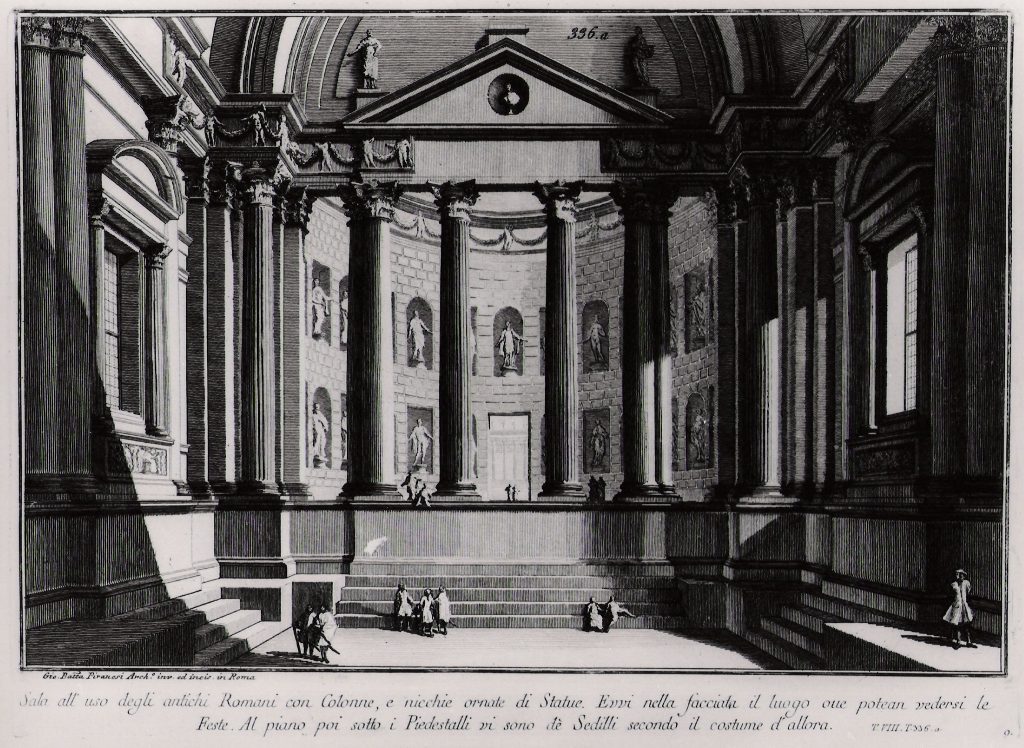 sala costruita secondo l'uso degli antichi romani (stampa) di Piranesi Giovanni Battista (prima metà sec. XX)