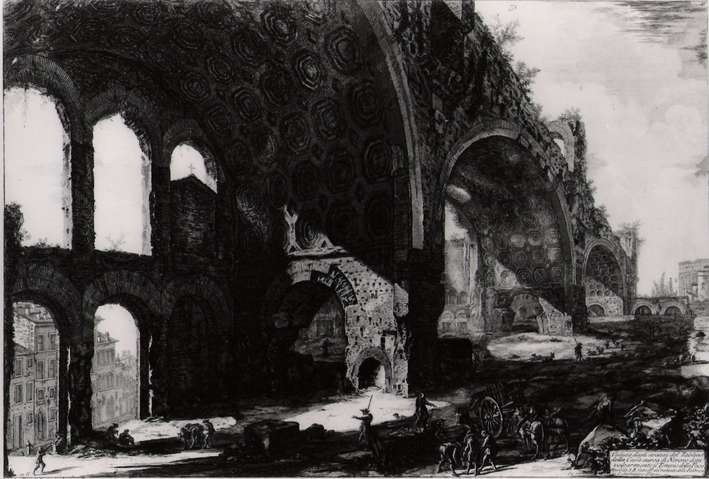 veduta dei resti del Tablino della Domus Aurea (stampa) di Piranesi Giovanni Battista (prima metà sec. XX)