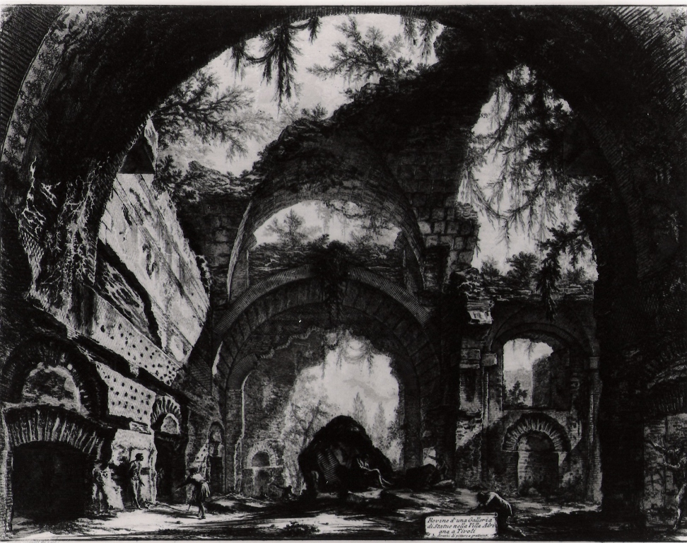 rovine di una galleria di statue nella villa Adriana a Tivoli (stampa) di Piranesi Giovanni Battista (prima metà sec. XX)
