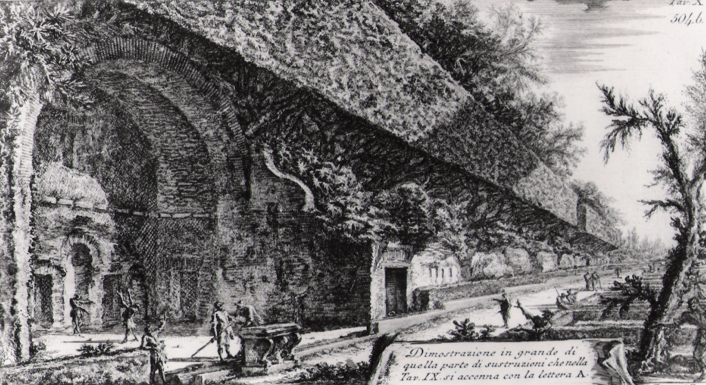veduta delle sostruzioni della villa di Clodio ad Albano (stampa) di Piranesi Giovanni Battista (prima metà sec. XX)