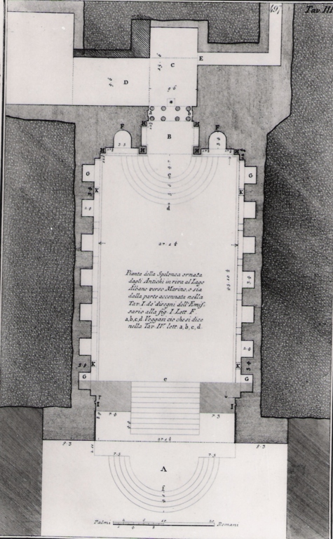 pianta della spelonca in riva al lago di Albano (stampa) di Piranesi Giovanni Battista (prima metà sec. XX)