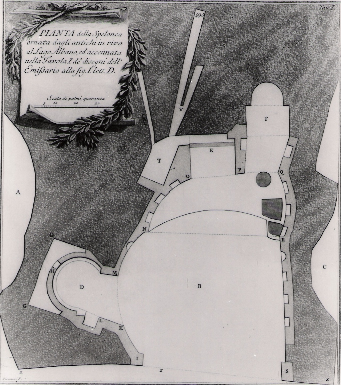 pianta della spelonca in riva al lago di Albano (stampa) di Piranesi Giovanni Battista (prima metà sec. XX)