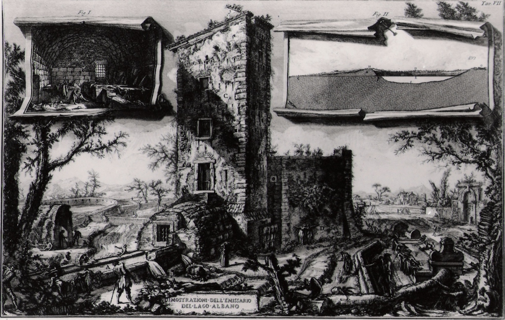 illustrazioni dell'emissario del lago di Albano (stampa) di Piranesi Giovanni Battista (prima metà sec. XX)