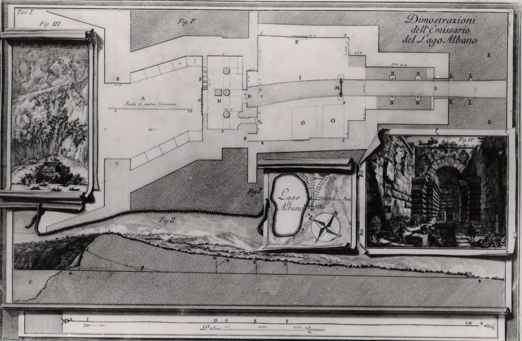 illustrazioni dell'emissario del lago di Albano (stampa) di Piranesi Giovanni Battista (prima metà sec. XX)
