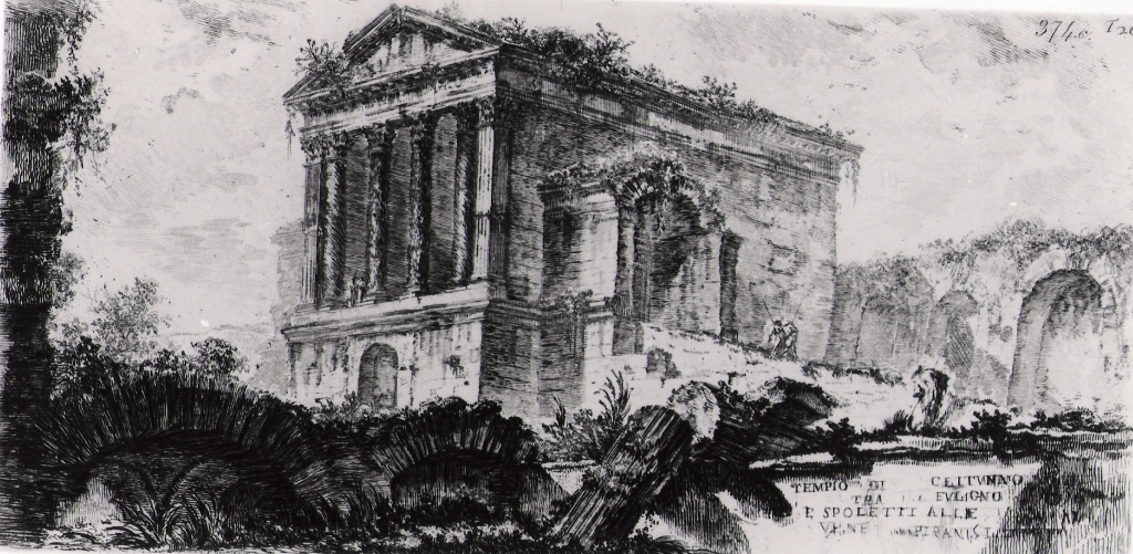 tempio di Clitunno tra Foligno e Spoleto (stampa, serie) di Piranesi Giovanni Battista (prima metà sec. XX)