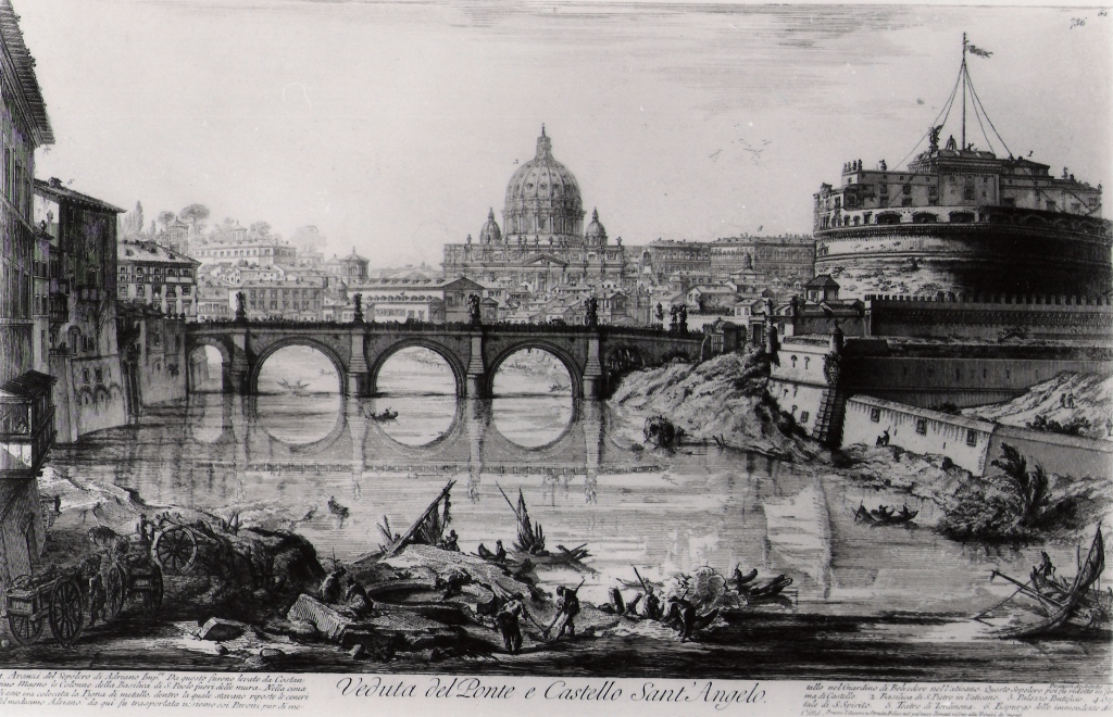 veduta del ponte a Castel Sant'Angelo (stampa) di Piranesi Giovanni Battista (prima metà sec. XX)
