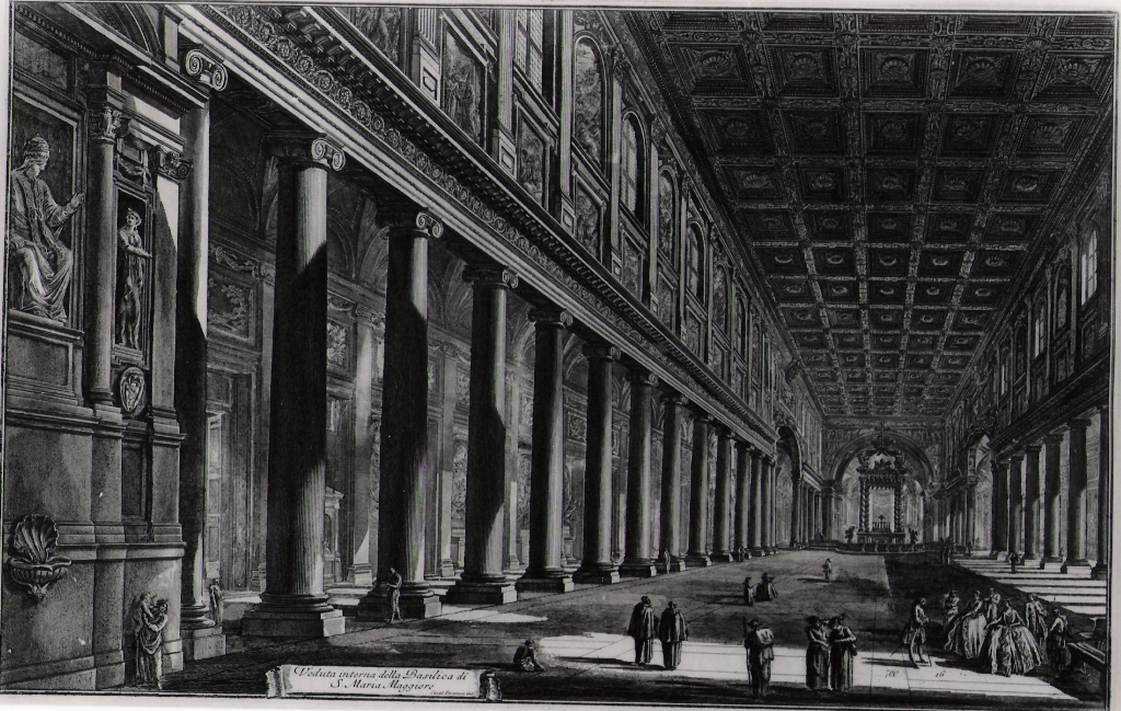 veduta interna della basilica di Santa Maria Maggiore (stampa) di Piranesi Giovanni Battista (prima metà sec. XX)
