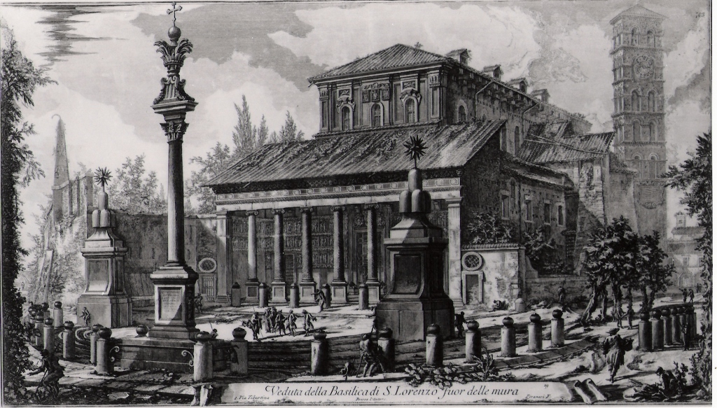 veduta della basilica di San Lorenzo fuori le mura (stampa) di Piranesi Giovanni Battista (prima metà sec. XX)