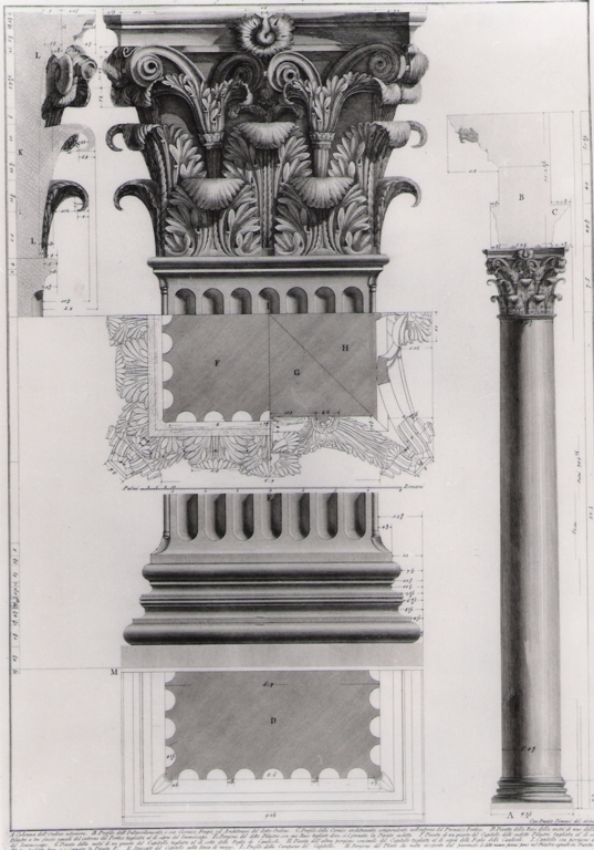 dimostrazione in grande di alcune parti del portico del Pantheon (stampa) di Piranesi Francesco (prima metà sec. XX)
