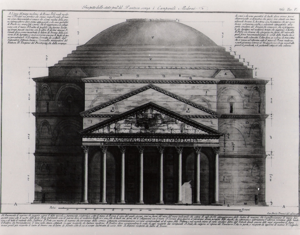 prospetto del Pantheon senza i campanili moderni (stampa) di Piranesi Giovanni Battista (prima metà sec. XX)