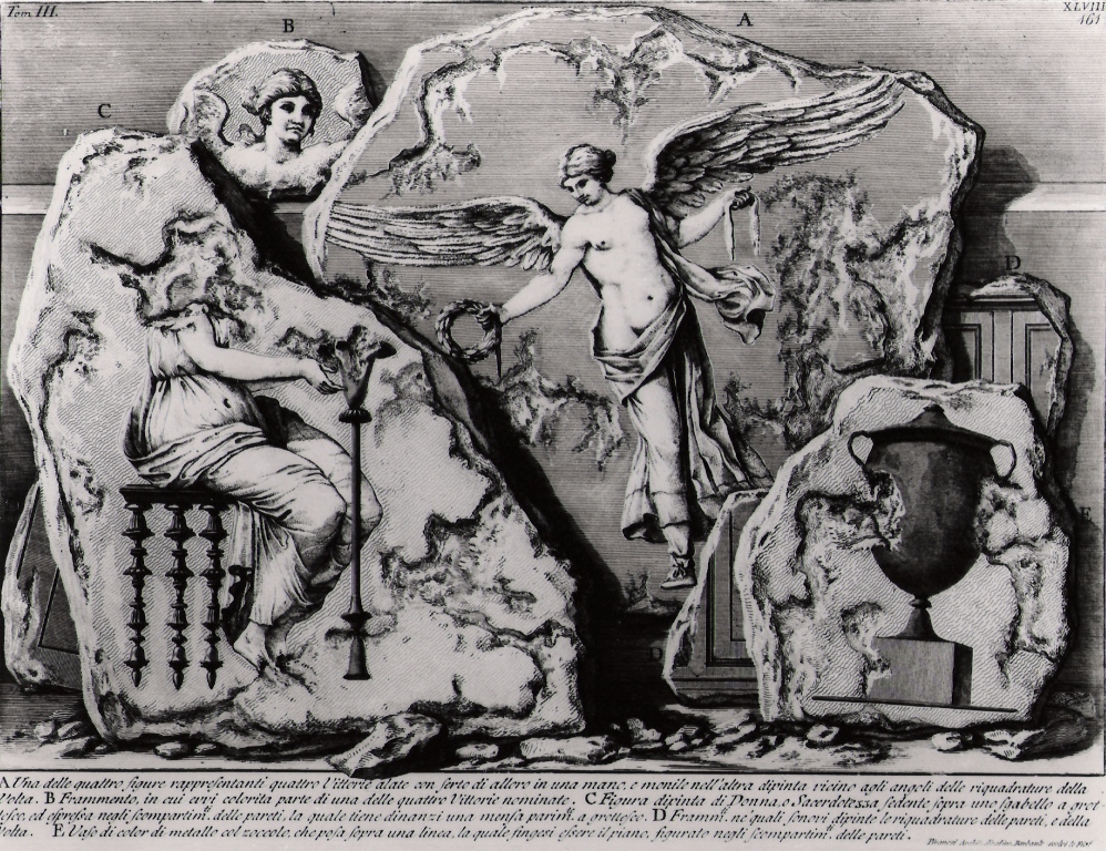 una delle quattro figure rappresentanti quattro vittorie (stampa) di Piranesi Giovanni Battista, Barbault Jean (prima metà sec. XX)