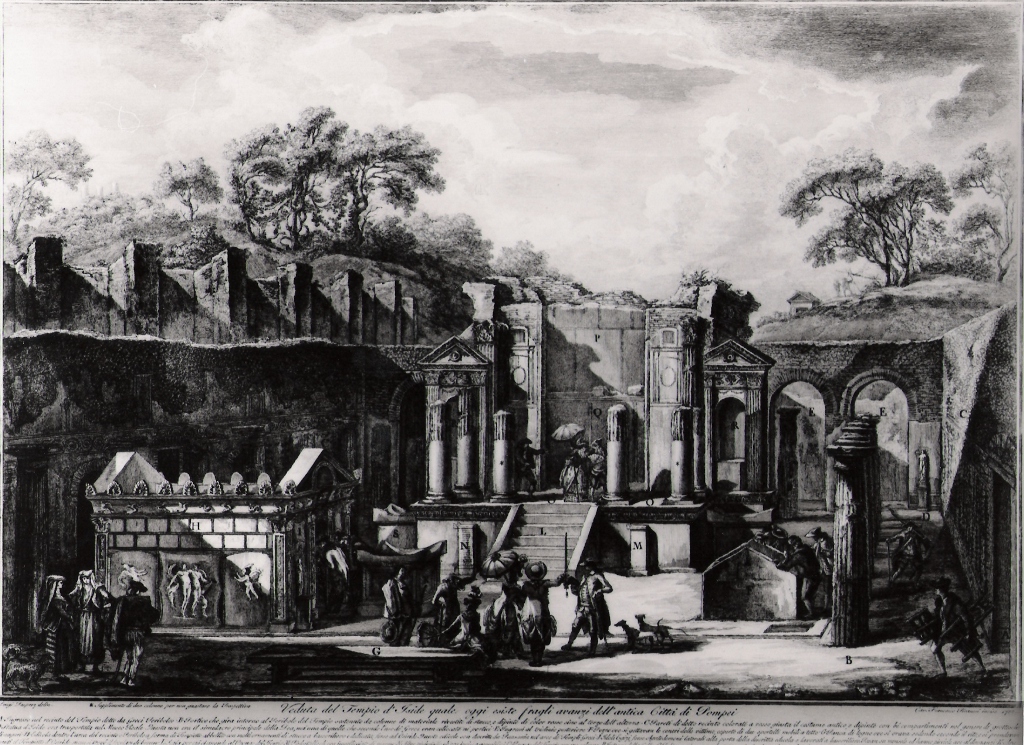 veduta del tempio di Iside tra i resti di Pompei (stampa) di Piranesi Francesco, Desprez Jean Louis (prima metà sec. XX)