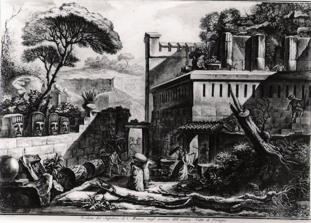 veduta del sepolcro di Mamia negli avanzi dell'antica città di Pompei (stampa) di Piranesi Francesco, Desprez Jean Louis (prima metà sec. XX)