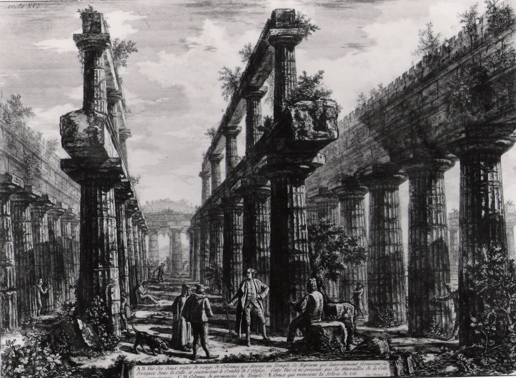 veduta di due file di colonne del tempio di Nettuno (stampa) di Piranesi Giovanni Battista (prima metà sec. XX)