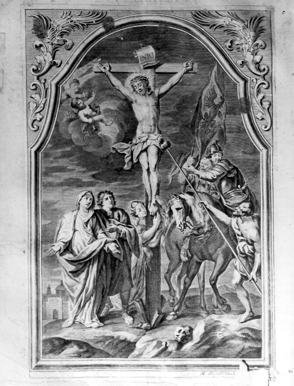 crocifissione di Cristo con la Madonna e santi (stampa) - ambito veneziano (sec. XVIII)