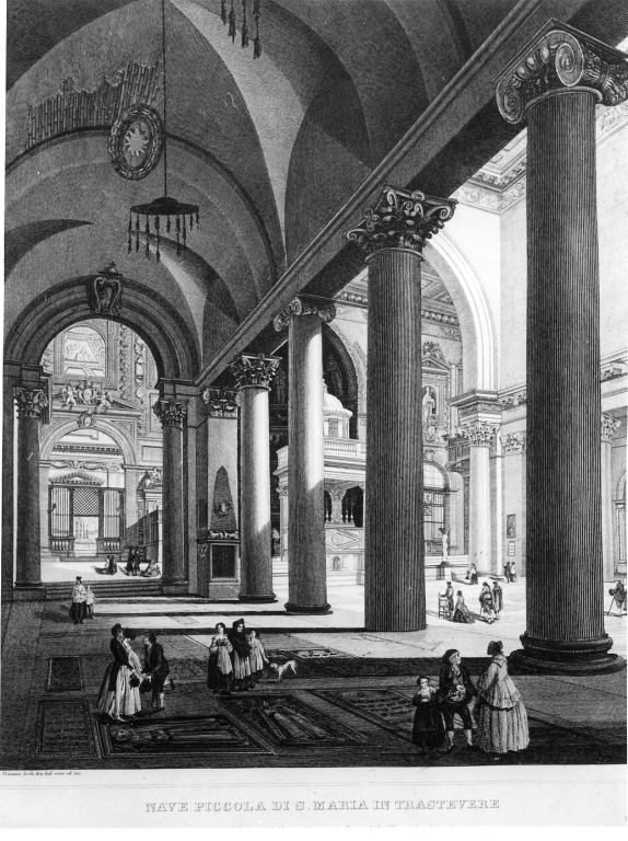 la navata sinistra della basilica (stampa) di Rossini Luigi (sec. XIX)