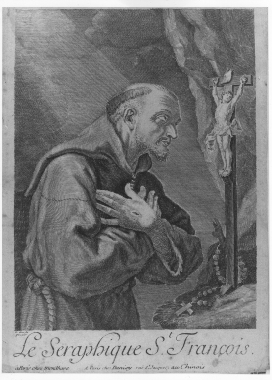 Le seraphique S.t Francois, San Francesco d'Assisi in preghiera (stampa) di Reni Guido (sec. XVIII)