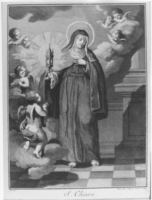 S. Chiara, Santa Chiara con Angeli (stampa smarginata) di De Colle Pellegrino (seconda metà sec. XVIII)