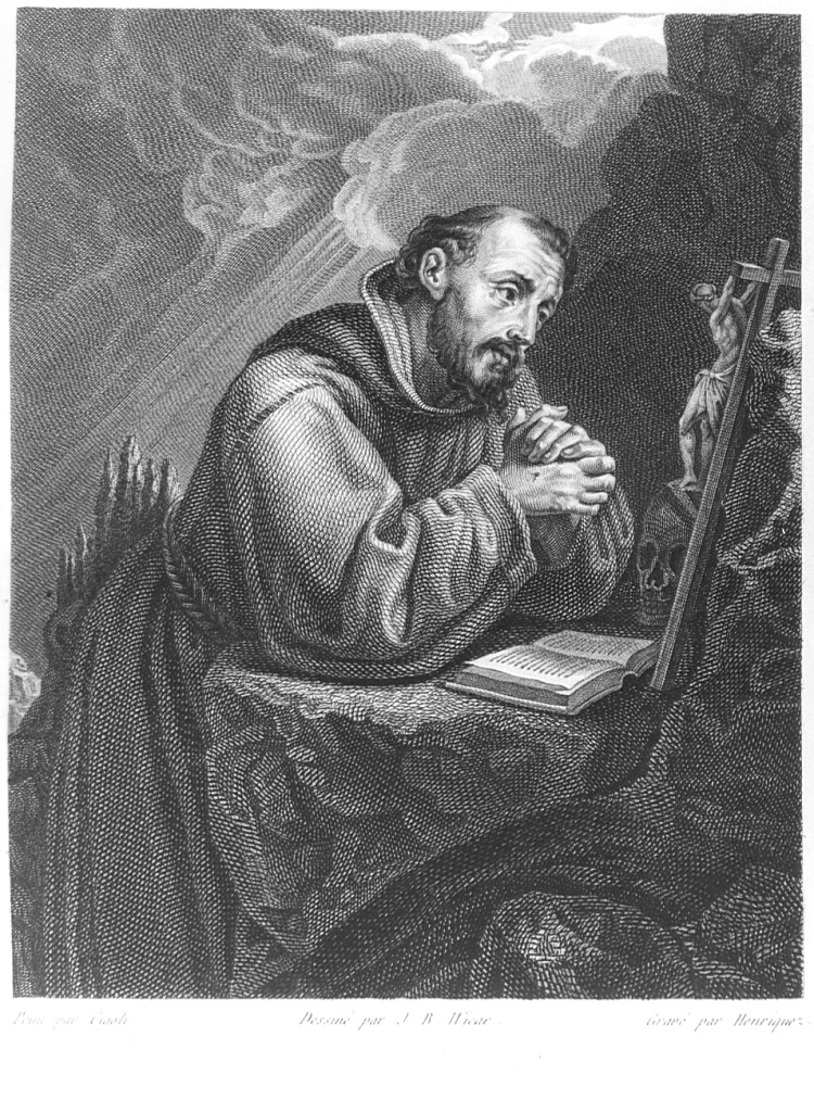San Francesco d'Assisi in preghiera (stampa) di Guttenberg Heinrich (inizio sec. XIX)