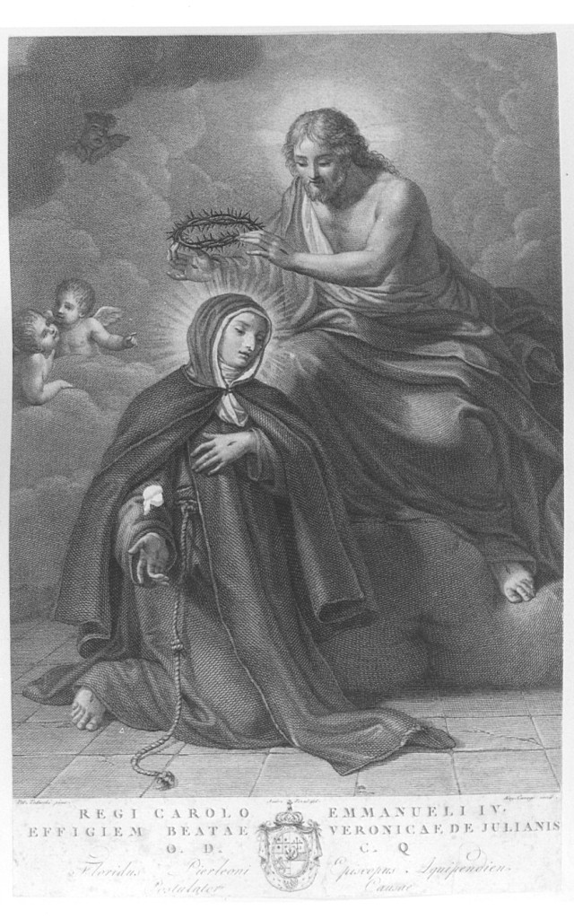 Cristo corona di spine Santa Veronica Giuliani (stampa smarginata) di Cunego Giuseppe (seconda metà sec. XVIII)