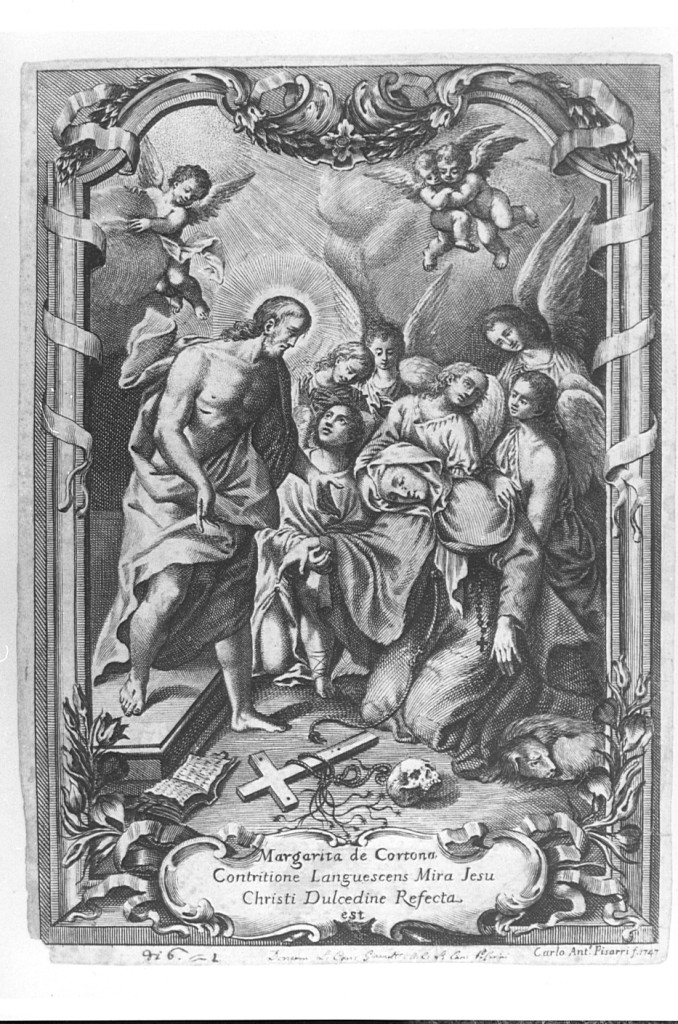 estasi di santa Margherita da Cortona (stampa) di Pisarri Carlo Antonio (sec. XVIII)