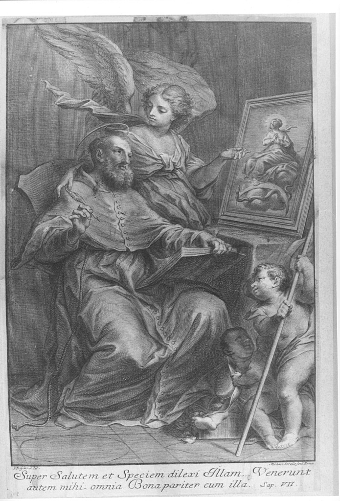 San Bonaventura con angeli (stampa smarginata) di De Sorello Miguel (prima metà sec. XVII)