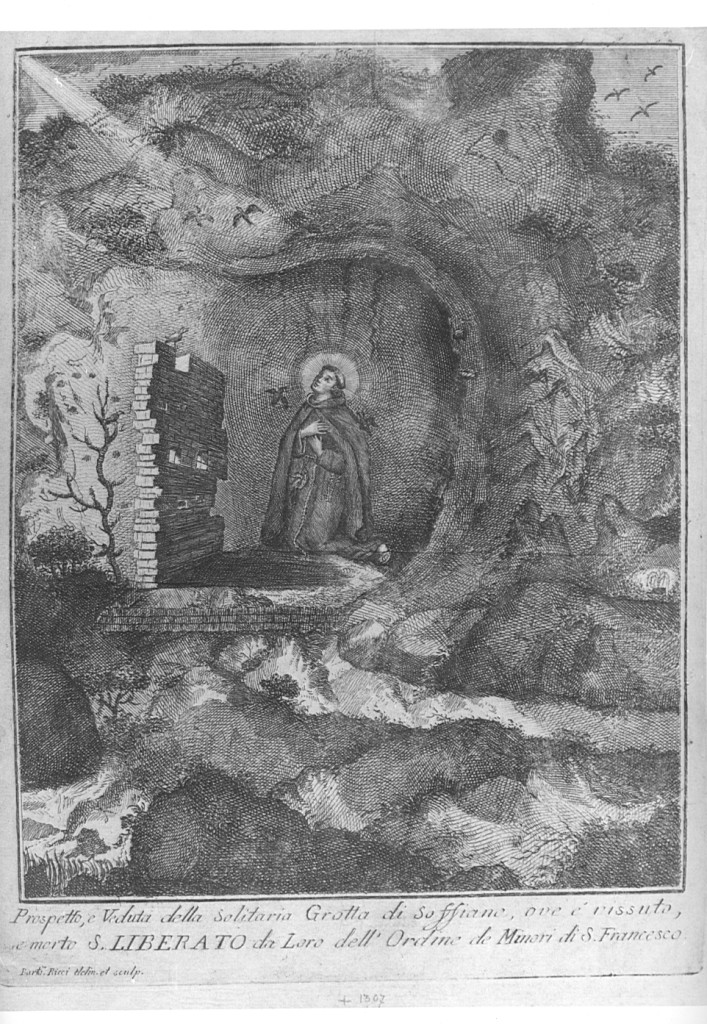 San Liberato nella grotta di Soffiano (stampa) di Ricci Bartolomeo (prima metà sec. XVIII)