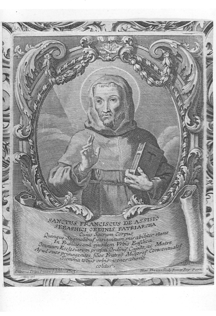 San Francesco d'Assisi in un ovale (stampa) di Frezza Giovanni Gerolamo, Triga Giacomo (prima metà sec. XVIII)