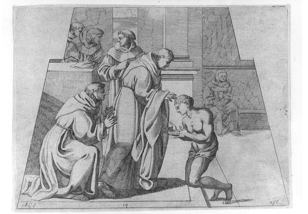 San Francesco d'Assisi la vestizione (stampa) di Carracci Annibale (sec. XVII)