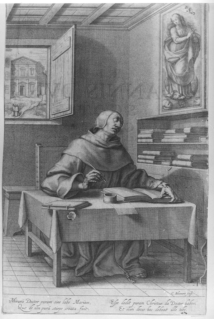 beato Giovanni Duns Scoto (stampa smarginata) di Bloemaert Cornelius il Giovane (prima metà sec. XVII)