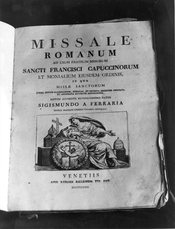 allegoria della Chiesa con emblema dell'Ordine francescano (stampa) - ambito Italia centro-settentrionale (sec. XIX)