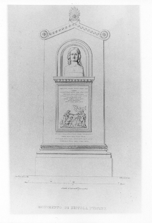 Monumento sepolcrale di Niccola Poussin (stampa smarginata, serie) di Bertoni Pio, Tosi Francesco Maria (sec. XIX)