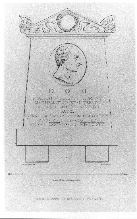 Monumento di Giocchimo Pessuti (stampa smarginata, serie) di Bertoni Pio, Tosi Francesco Maria (sec. XIX)