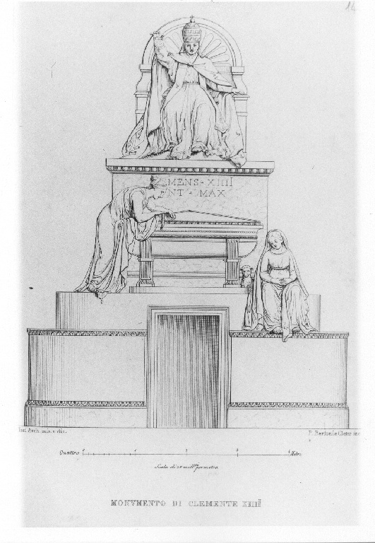 Monumento di Clemente XIV (stampa smarginata, serie) di Bertoni Pio, Cleter Gregorio, Tosi Francesco Maria (sec. XIX)