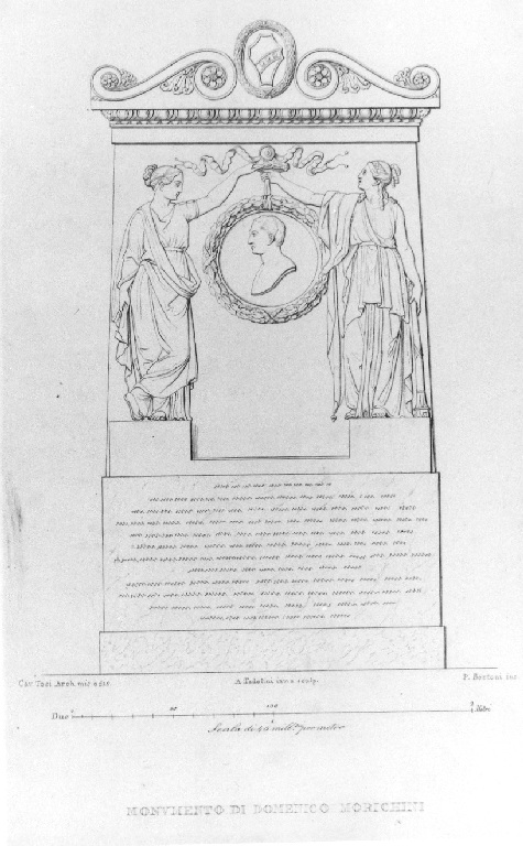 Monumento di Domenico Morichini (stampa smarginata, serie) di Bertoni Pio, Tosi Francesco Maria, Tadolini Adamo (sec. XIX)