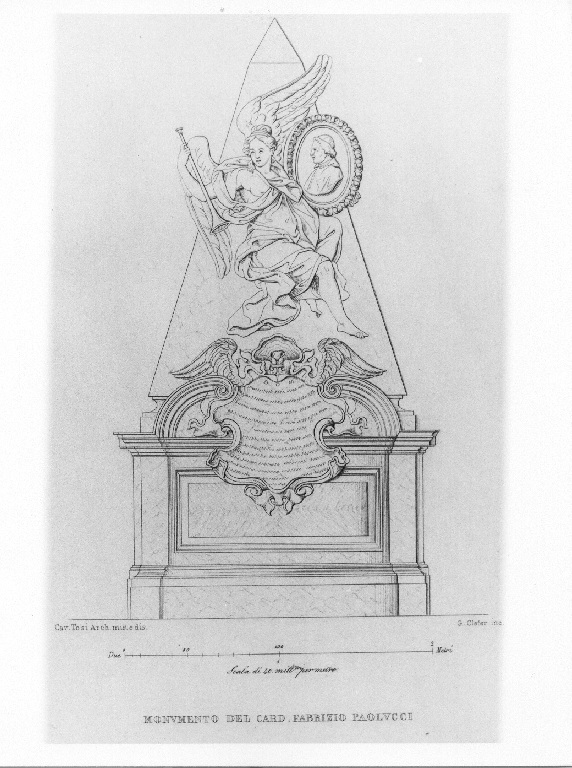 Monumento del Cardinale Fabrizio Paolucci (stampa smarginata, serie) di Cleter Gregorio, Tosi Francesco Maria (sec. XIX)